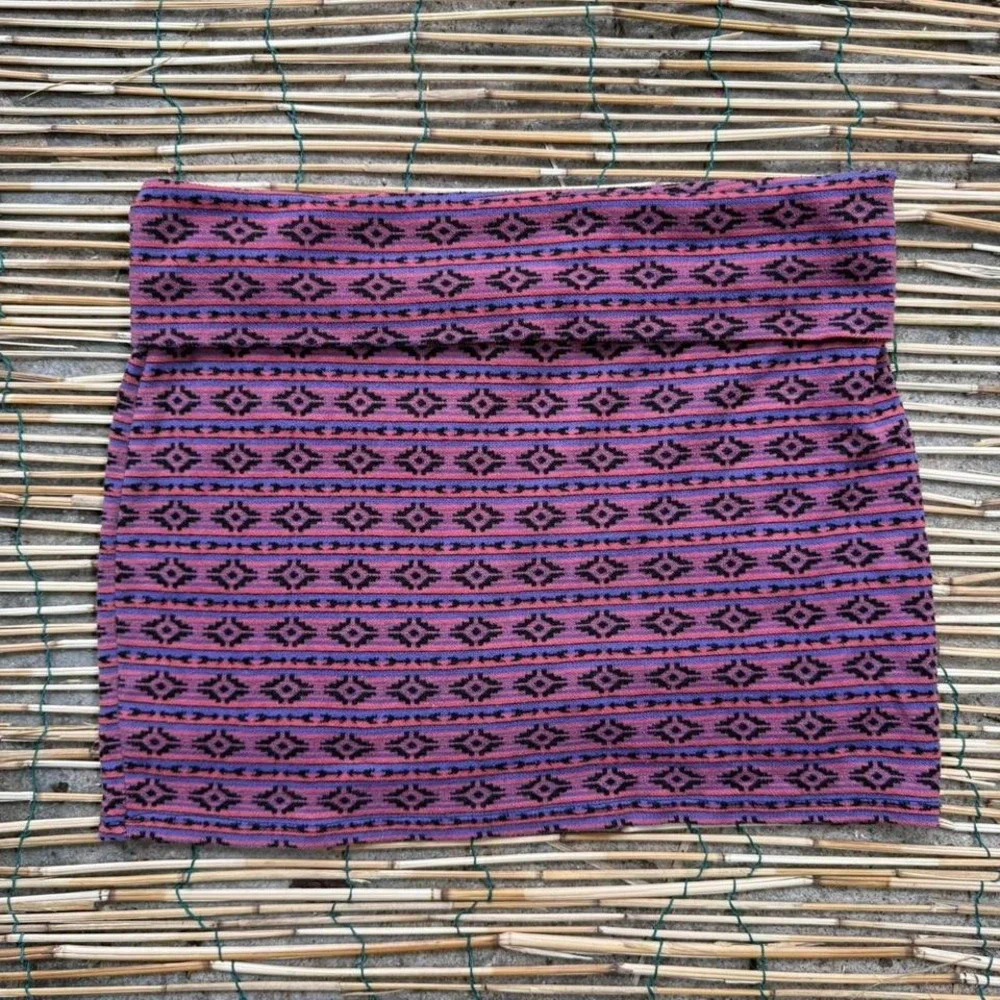 Nollie Skirt Size XL Purple Pink Tribal Print Festival Adjustable‎ Mini Falda